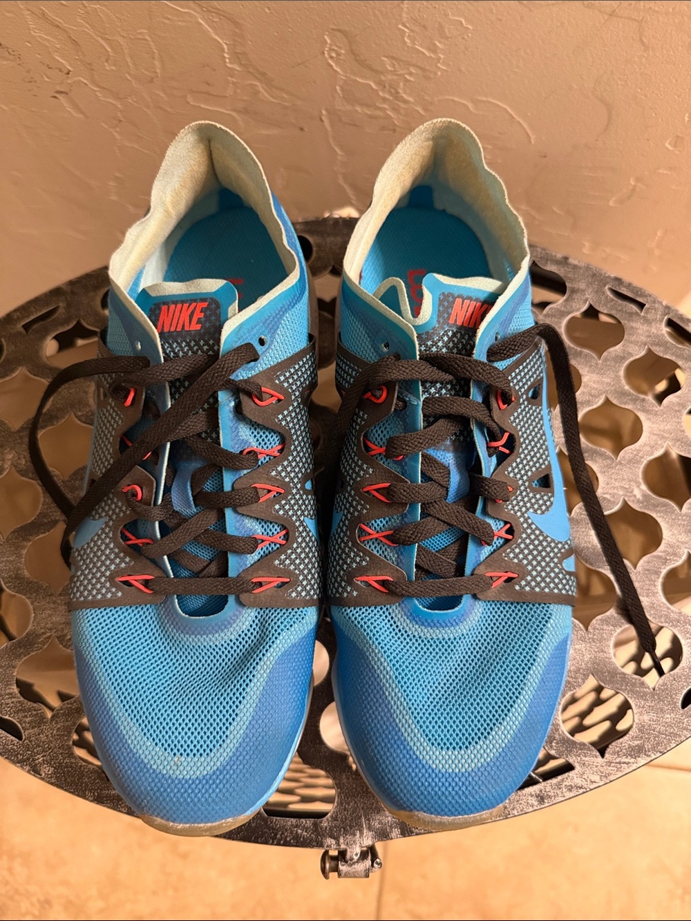 Nike Blue and Black Running Sneakers with Red Accents